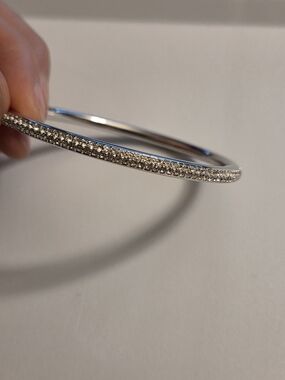 Nadri Full Double Row Pave Crystal Hinge Bracelet Silver Tone Clear Crystals